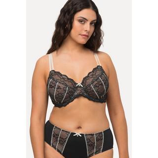 Ulla Popken  Soutien-gorge à armatures en forme de coquillage, dentelle florale, perle, bonnet C-D 