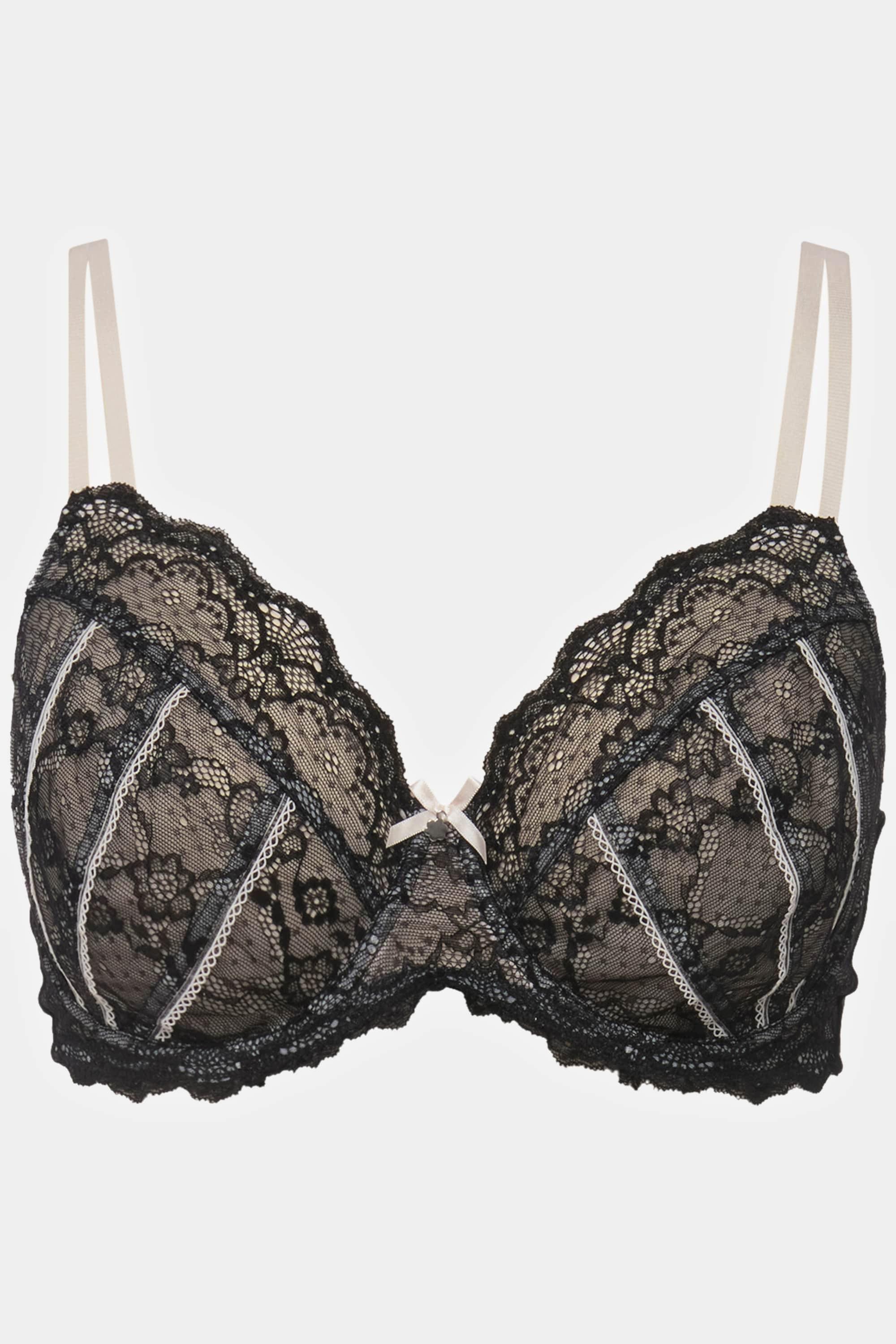 Ulla Popken  Soutien-gorge à armatures en forme de coquillage, dentelle florale, perle, bonnet C-D 