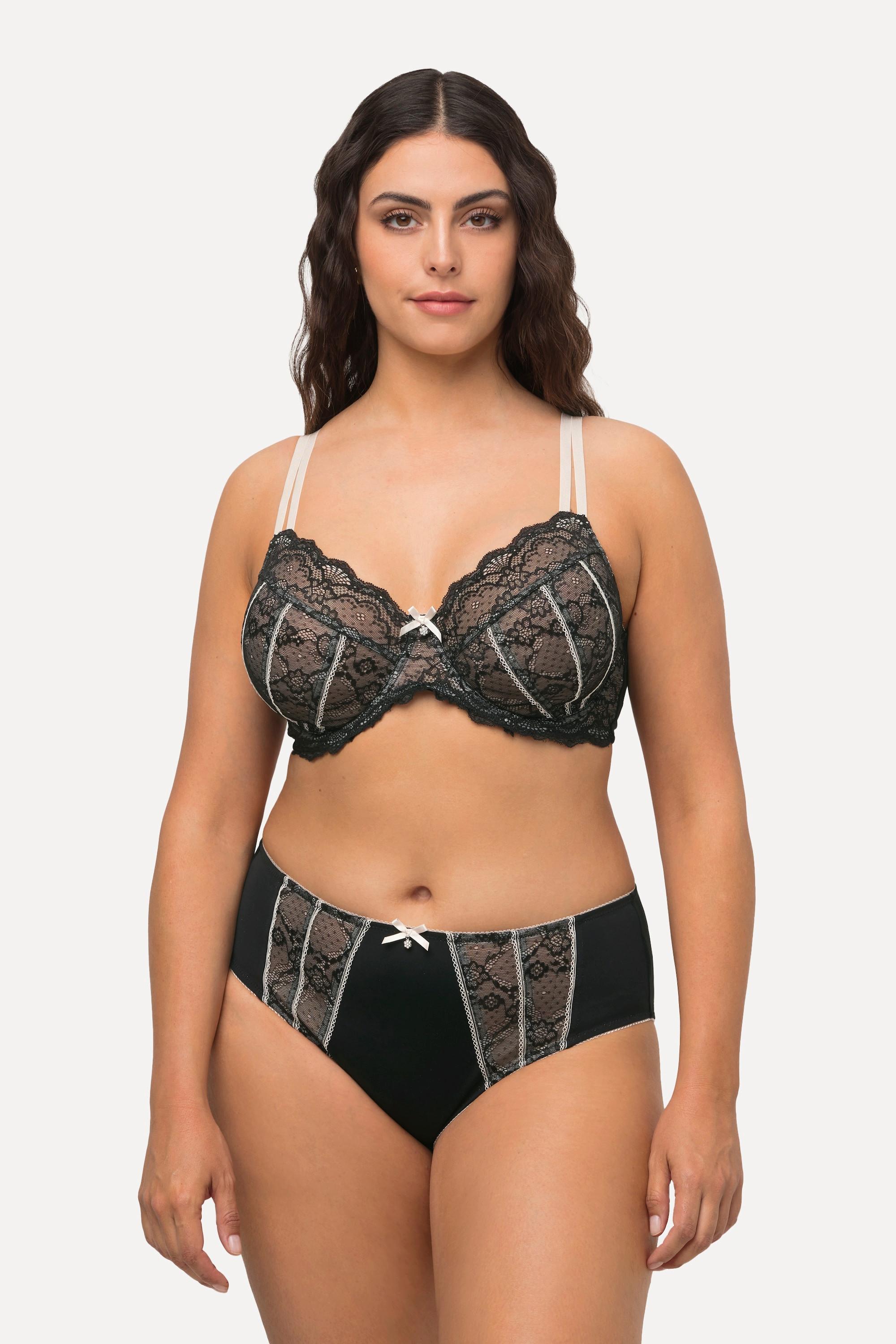 Ulla Popken  Soutien-gorge à armatures en forme de coquillage, dentelle florale, perle, bonnet C-D 