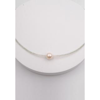 MUAU Schmuck  Collier Weissgold 750 Süsswasserperle 10-11mm Chalcedon 