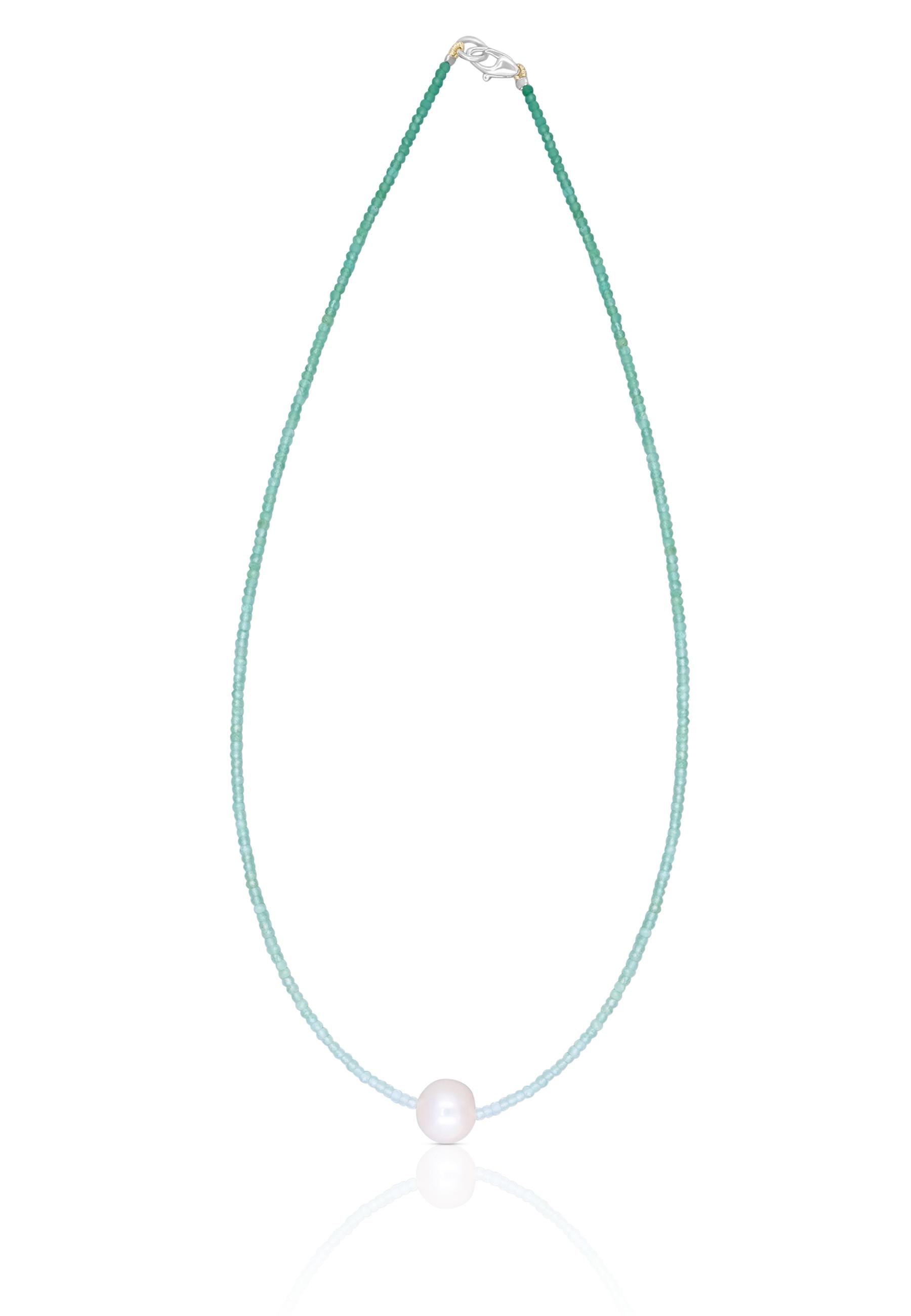 MUAU Schmuck  Collier Weissgold 750 Süsswasserperle 10-11mm Chalcedon 