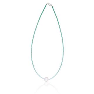 MUAU Schmuck  Collier Weissgold 750 Süsswasserperle 10-11mm Chalcedon 
