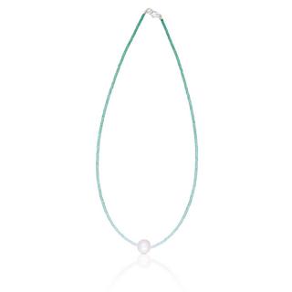 MUAU Schmuck  Collier Weissgold 750 Süsswasserperle 10-11mm Chalcedon 