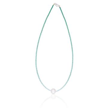 Collier Weissgold 750 Süsswasserperle 10-11mm Chalcedon