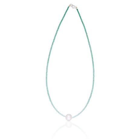 MUAU Schmuck  Collier Weissgold 750 Süsswasserperle 10-11mm Chalcedon 