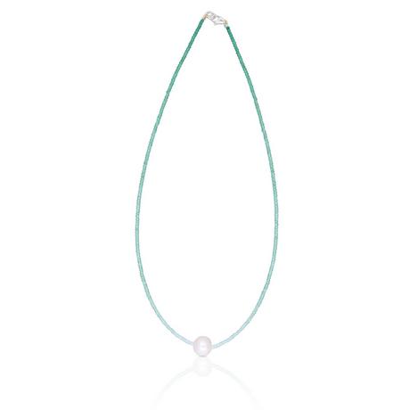 MUAU Schmuck  Collier Weissgold 750 Süsswasserperle 10-11mm Chalcedon 