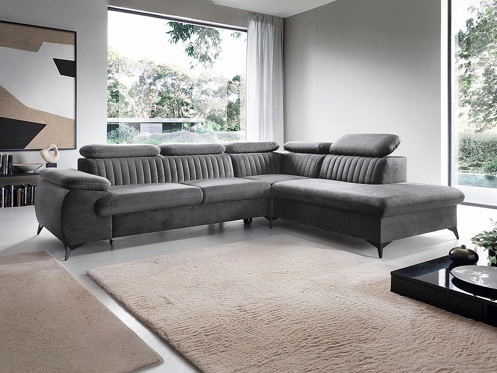 PASCAL MORABITO Großes Ecksofa mit Schlaffunktion - Ecke rechts - Samt - Anthrazit - SAMARA von Pascal Morabito  