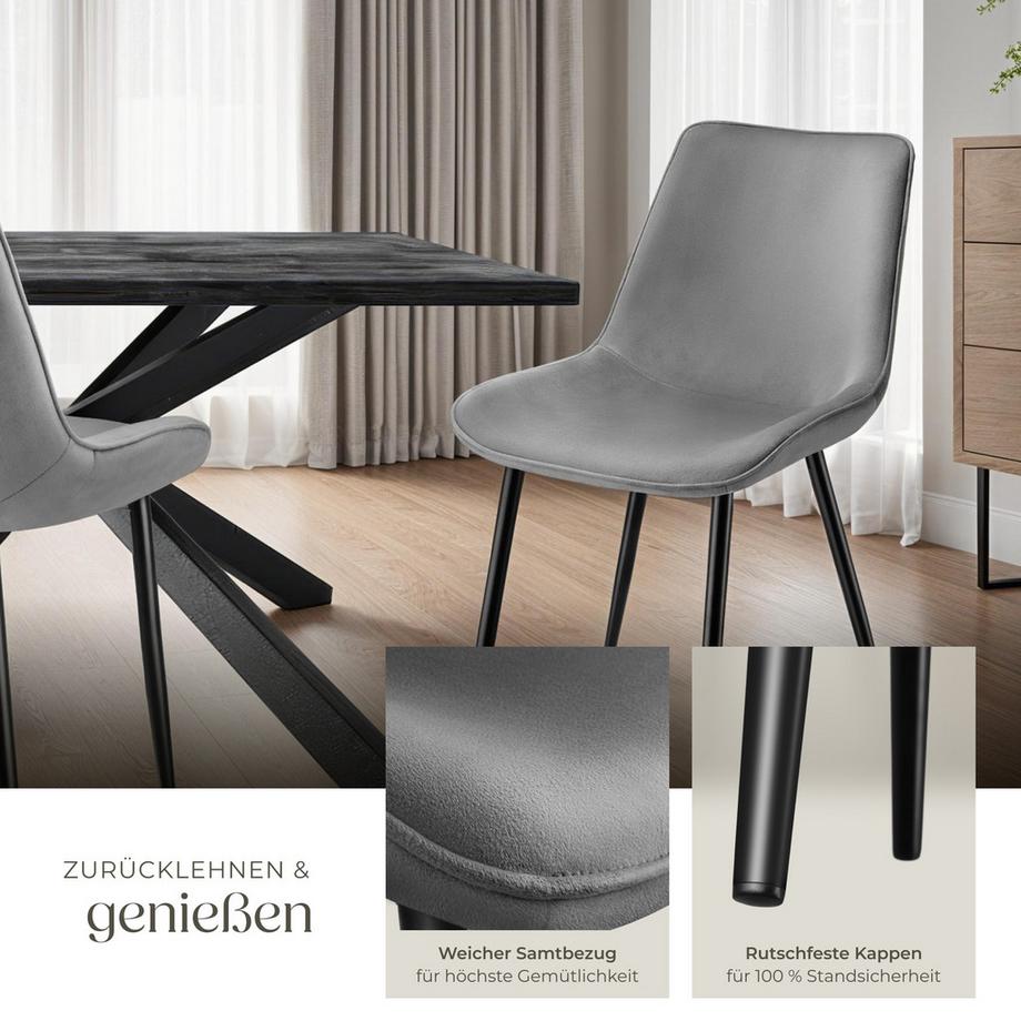 Tectake Set di sedie Monroe  imbottite, effetto velluto  