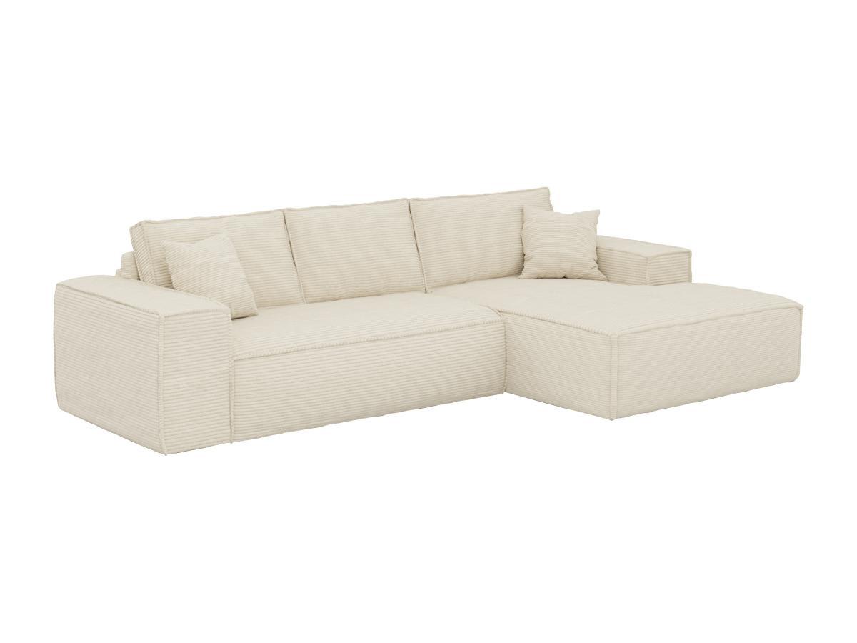 Vente-unique Canapé d'angle droit convertible express en velours côtelé beige - Couchage 140 cm - Matelas 14 cm avec mémoire de forme - AMELIA  