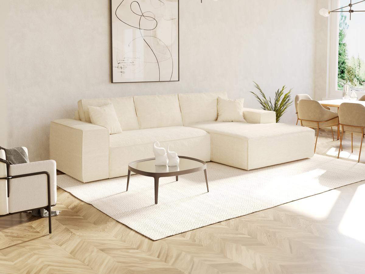 Vente-unique Eckschlafsofa mit Matratze - Ecke rechts - Cord - Beige - Liegefläche 140 cm - Matratze 14 cm mit Memory Schaum - AMELIA  