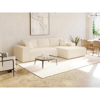 Vente-unique Eckschlafsofa mit Matratze - Ecke rechts - Cord - Beige - Liegefläche 140 cm - Matratze 14 cm mit Memory Schaum - AMELIA  