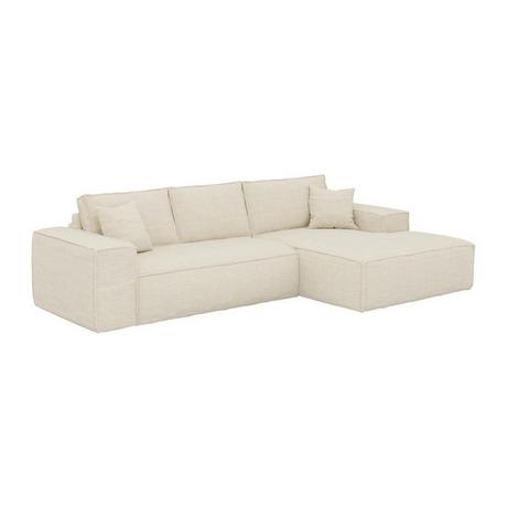 Vente-unique Canapé d'angle droit convertible express en velours côtelé beige - Couchage 140 cm - Matelas 14 cm avec mémoire de forme - AMELIA  