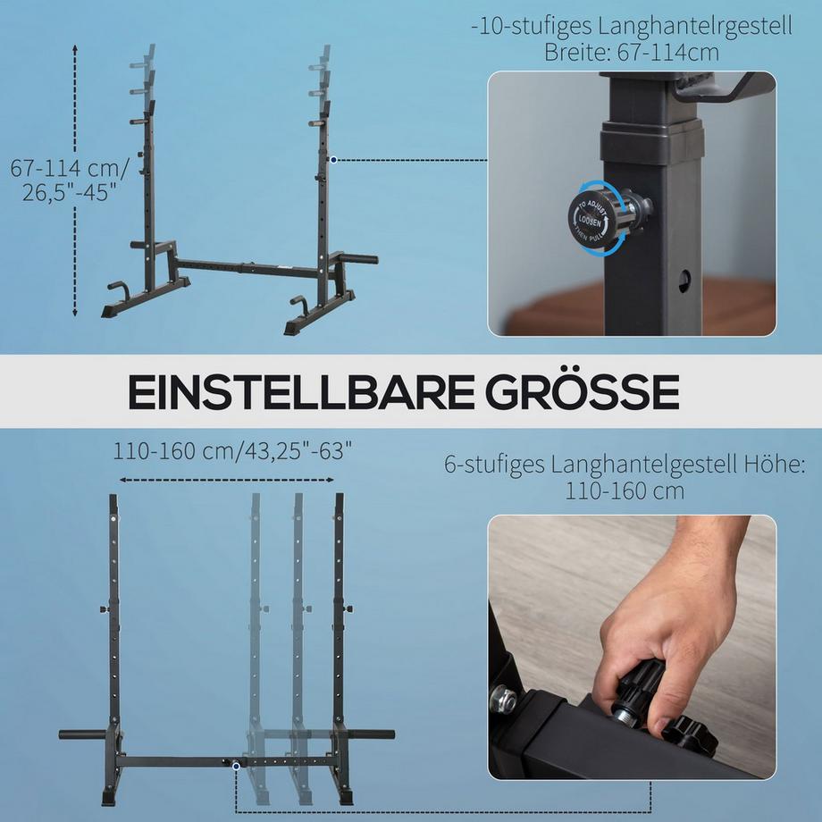 Northio  Supporto Per Manubri, Supporto Per Bilanciere Multifunzionale, Regolabile In Altezza, Portata Fino A 150 Kg, Acciaio, Nero, Per L'Allenamento Della Forza 