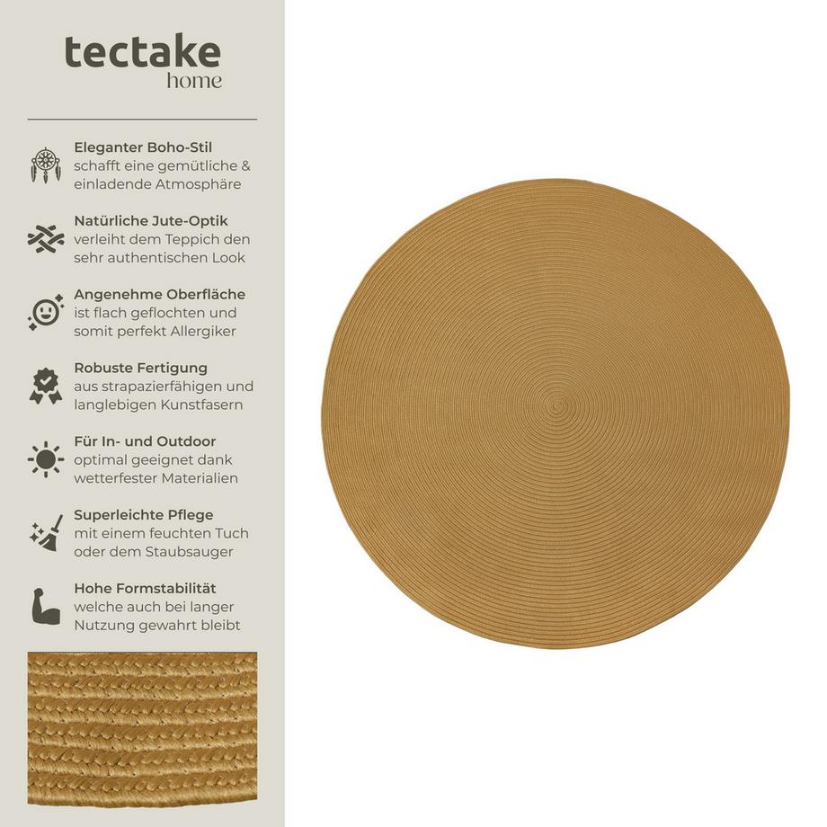 Tectake Tapis tressé en jute RAYA ø 160 cm  