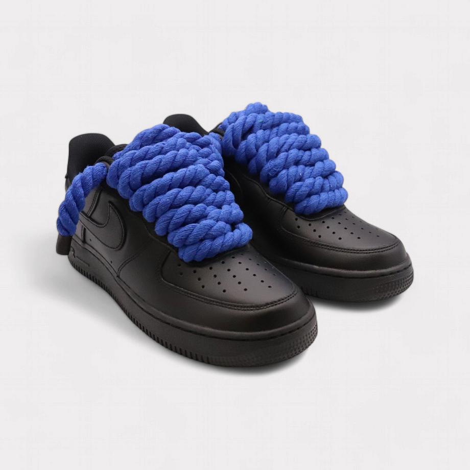 NIKE  Air Force 1 Black - Rope Lace Blue 
