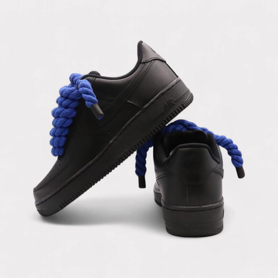 NIKE  Air Force 1 Black - Rope Lace Blue 