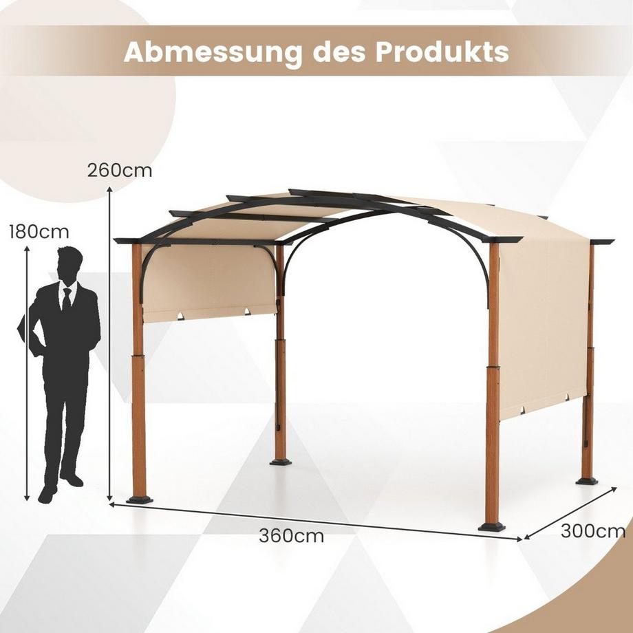 B2X Pergola 3,6 x 3 m avec toit escamotable, tonnelle imperméable, stable et résistante à l'hiver, beige  