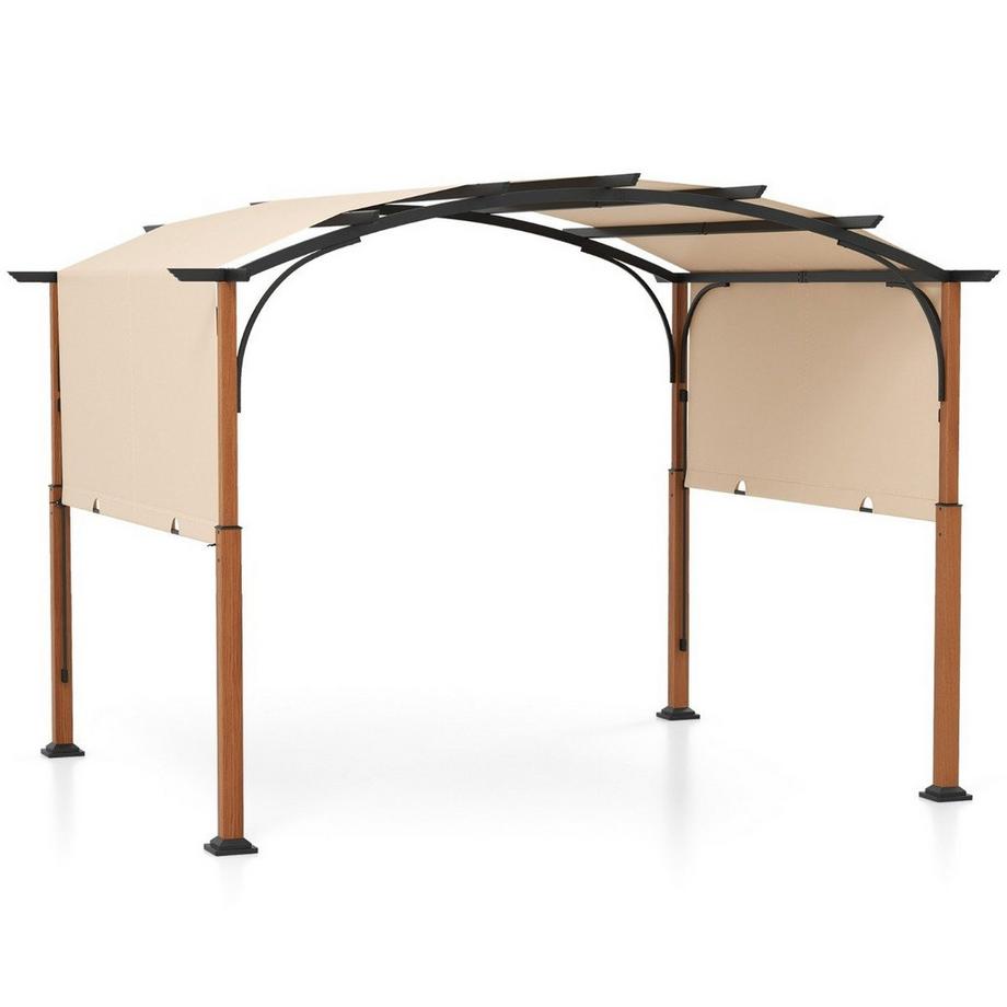 Pergola 3,6 x 3 m avec toit escamotable, tonnelle imperméable, stable et résistante à l'hiver, beige