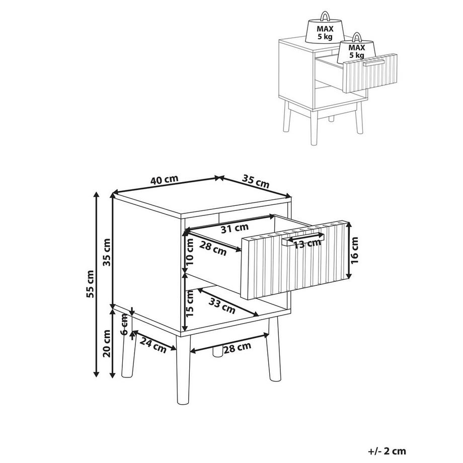Beliani Table de nuit à 1 tiroir en MDF Scandinave LYNWOOD  