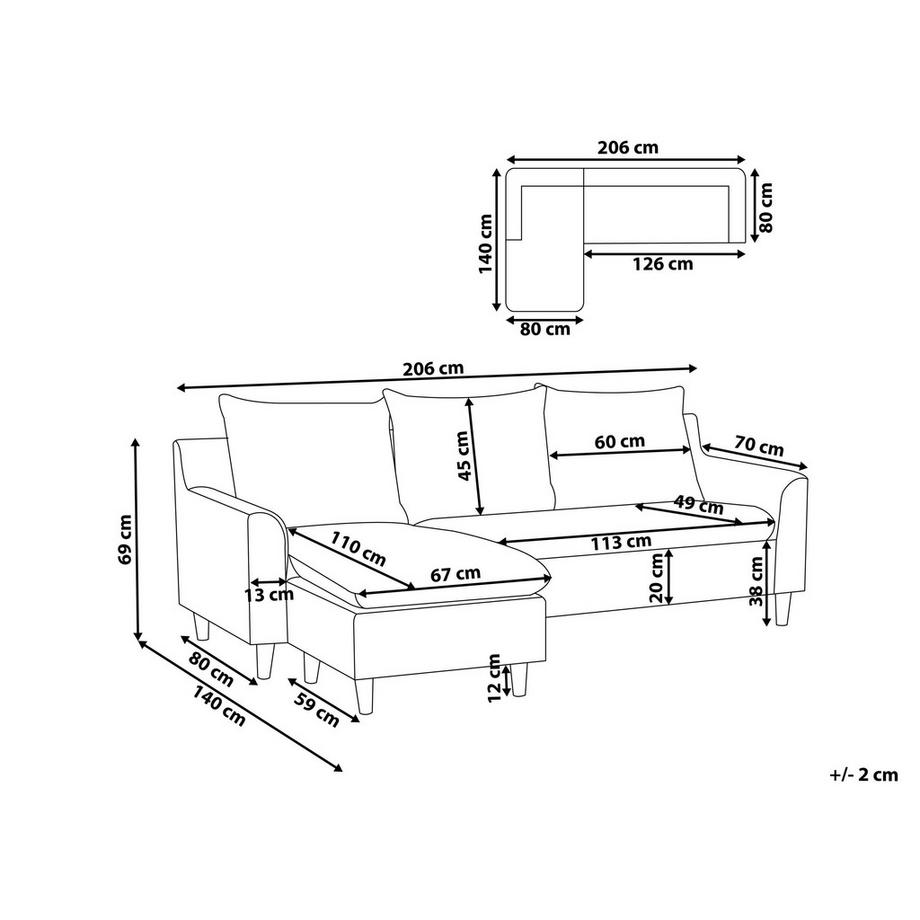 Beliani Canapé d\'angle en Tissu Scandinave ELVENES  