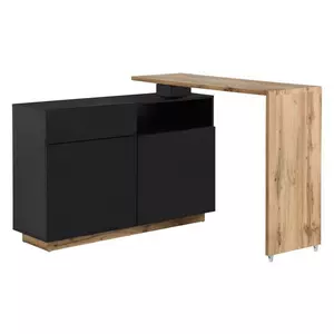 Barmöbel drehbar mit 2 Türen, 1 Schublade & 1 Ablage - MDF - Schwarz & Naturfarben - ELDIR