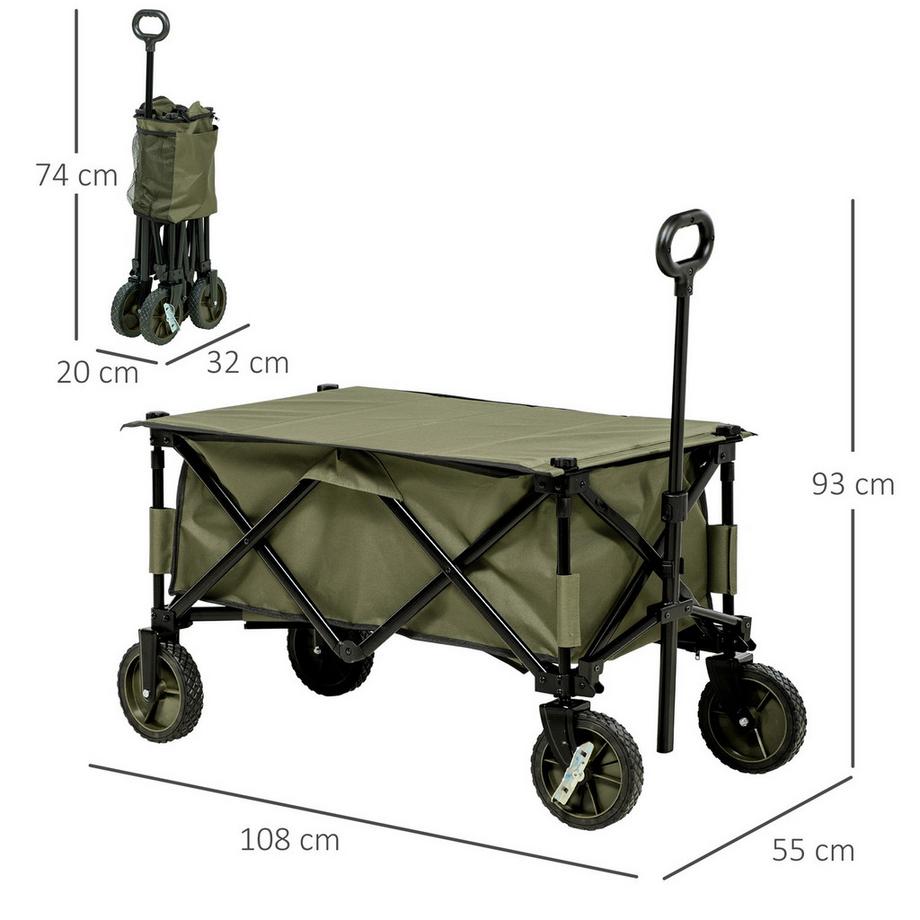 Northio  Strandwagen, klappbarer Transportwagen 4 Räder abnehmbare Plane höhenverstellbarer Griff neigbarer Tablett klappbar und 5 Aufbewahrungstaschen 108 x 55 x 93 cm 