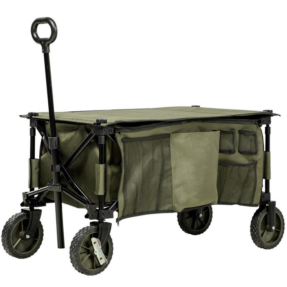 Northio  Strandwagen, klappbarer Transportwagen 4 Räder abnehmbare Plane höhenverstellbarer Griff neigbarer Tablett klappbar und 5 Aufbewahrungstaschen 108 x 55 x 93 cm 