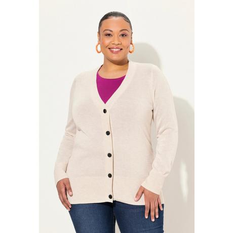 Ulla Popken  Strickjacke, V-Ausschnitt, Knopfleiste, Feinstrick 