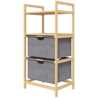 Northio Panier à linge 35,4 L Panier à linge avec 2 paniers à linge en tissu Etagères ouvertes Boîte à linge avec poignée pour salle de bain Bambou naturel  