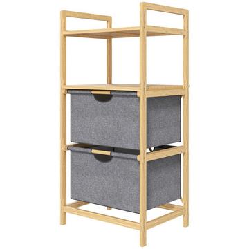 Cesto per la biancheria 35,4 L Cesto per la biancheria con 2 cesti per la biancheria in tessuto Ripiani aperti Portabiancheria con maniglia per il bagno Bambù naturale