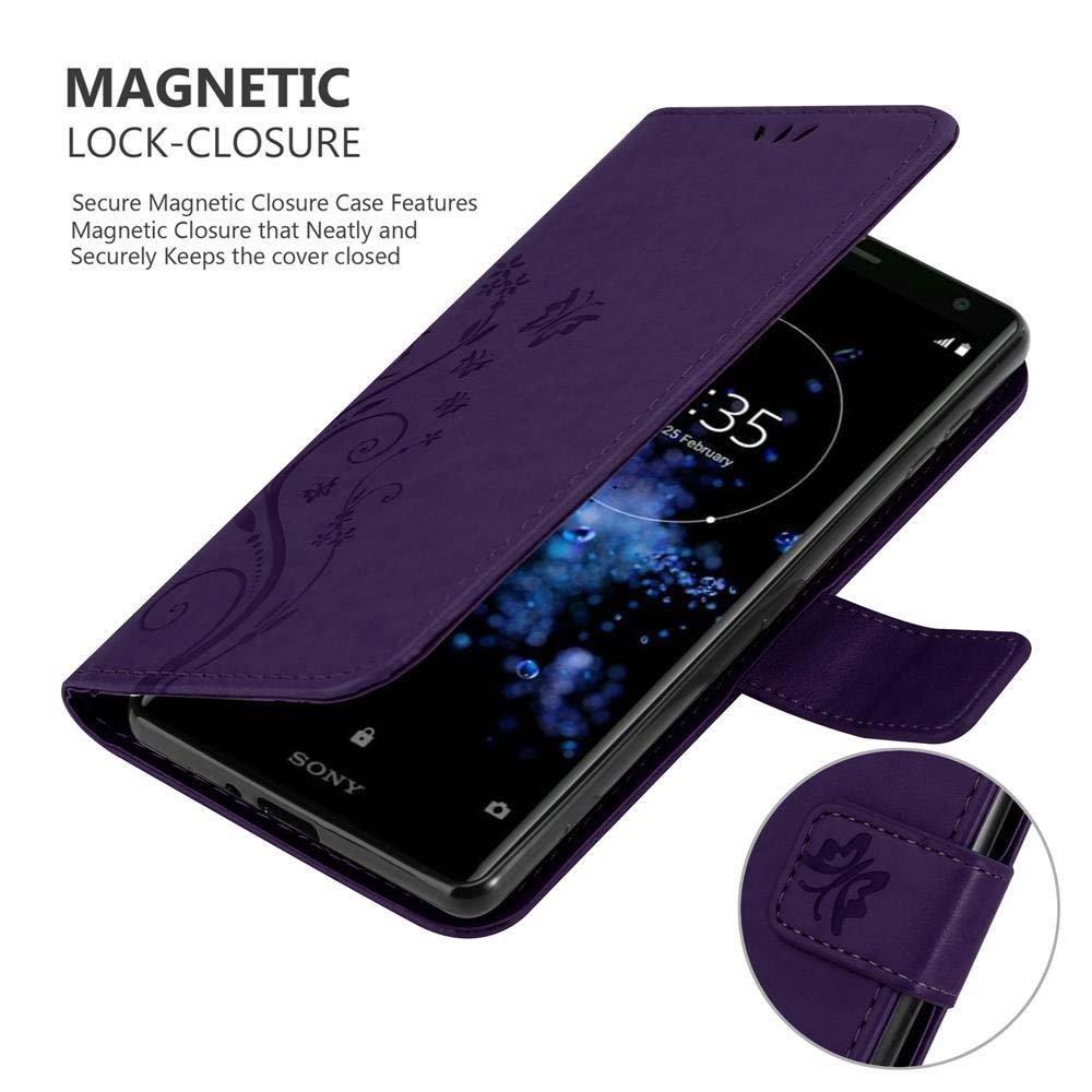 Cadorabo  Housse compatible avec Sony Xperia XZ2 - Coque de protection au design floral avec fermeture magnétique, fonction de support et emplacements pour cartes 