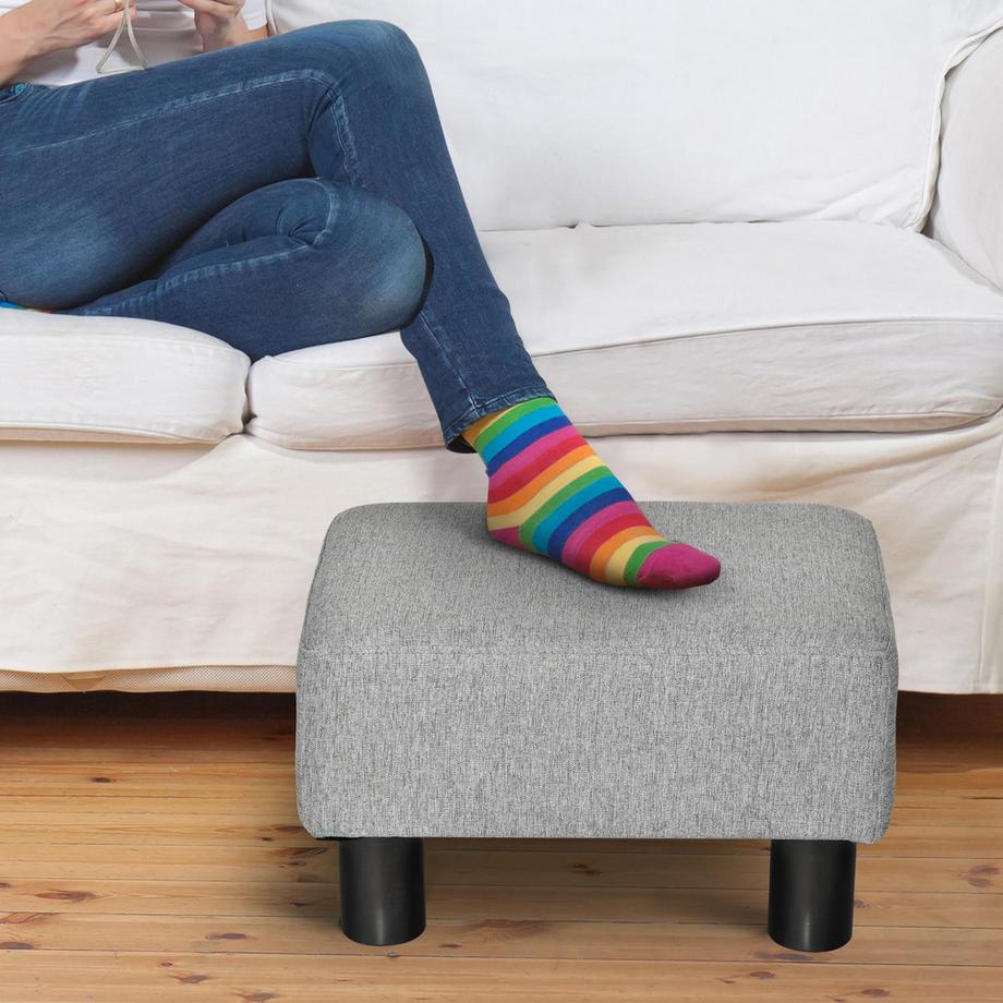 Northio Fußhocker, Sitzhocker, Rechteckiger Ottoman, Fußstütze Aus Leinen, Polsterhocker Bis 150 Kg Belastbar, Für Wohnzimmer, Flur, Grau  