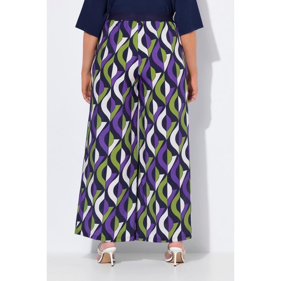 Ulla Popken Pantalon à Enfiler Imprimé Graphique Jambe Large Taille Élastique  