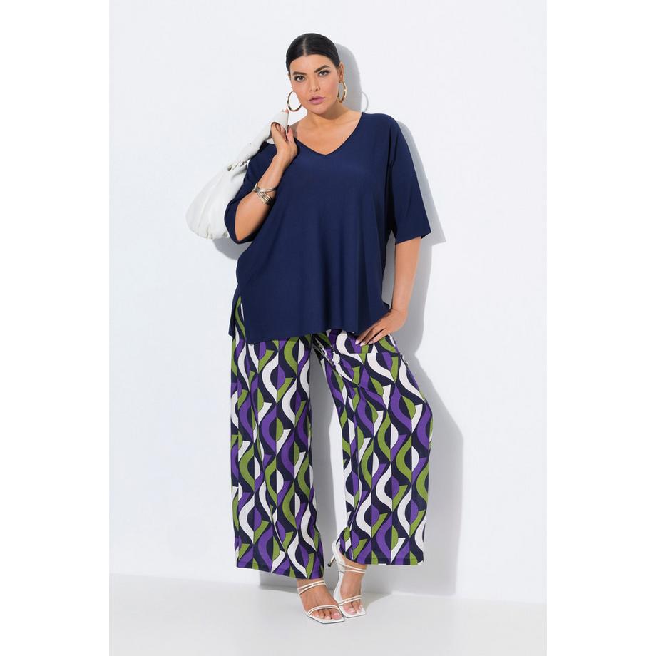 Ulla Popken Pantalon à Enfiler Imprimé Graphique Jambe Large Taille Élastique  