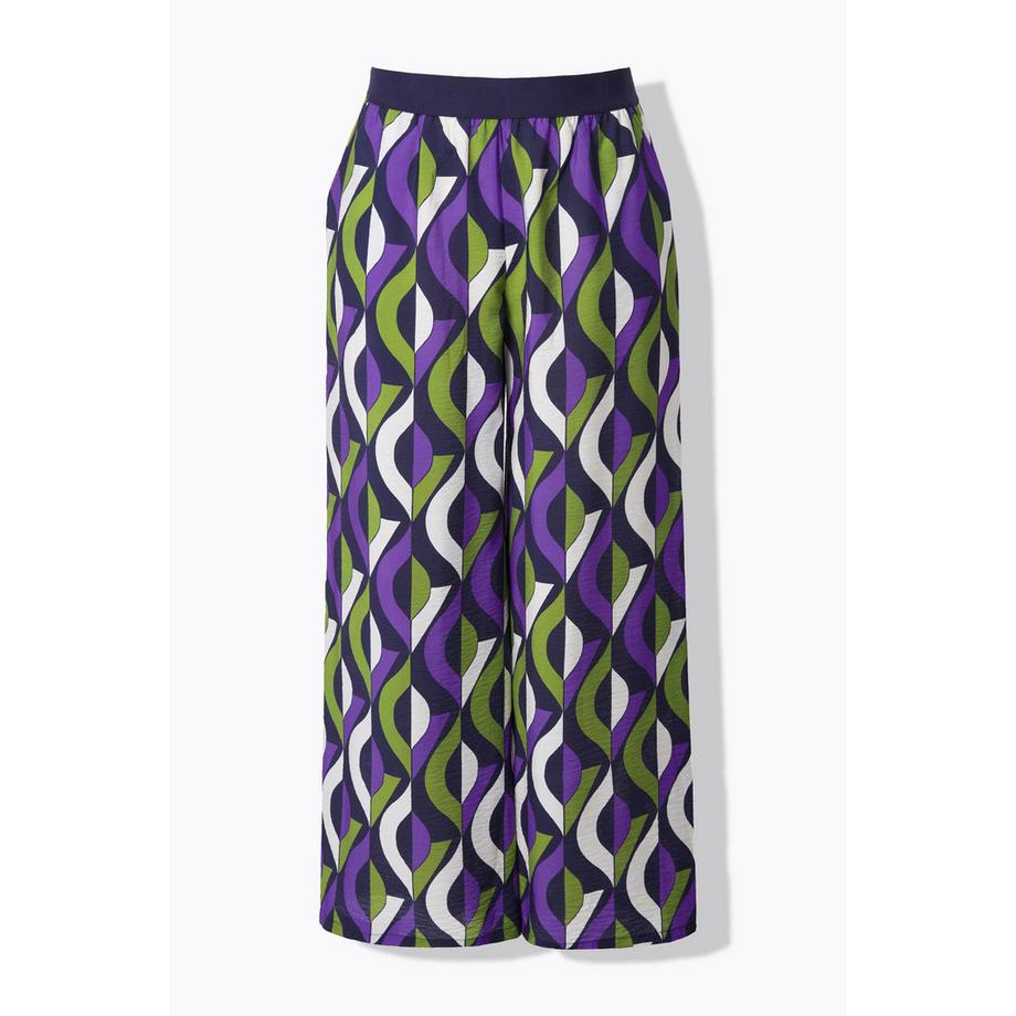 Ulla Popken Pantalon à Enfiler Imprimé Graphique Jambe Large Taille Élastique  
