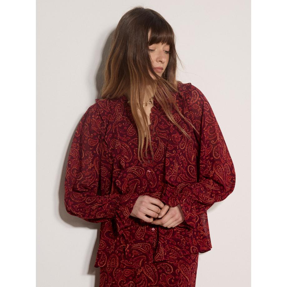 Blouse à volants en mousseline à motif paisley