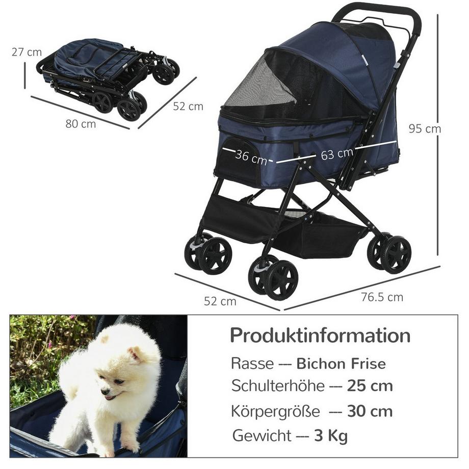 Northio  Haustierwagen Katzenbuggy Oxford Blau 76,5X52X95Cm Kleine Hunde & Katzen 