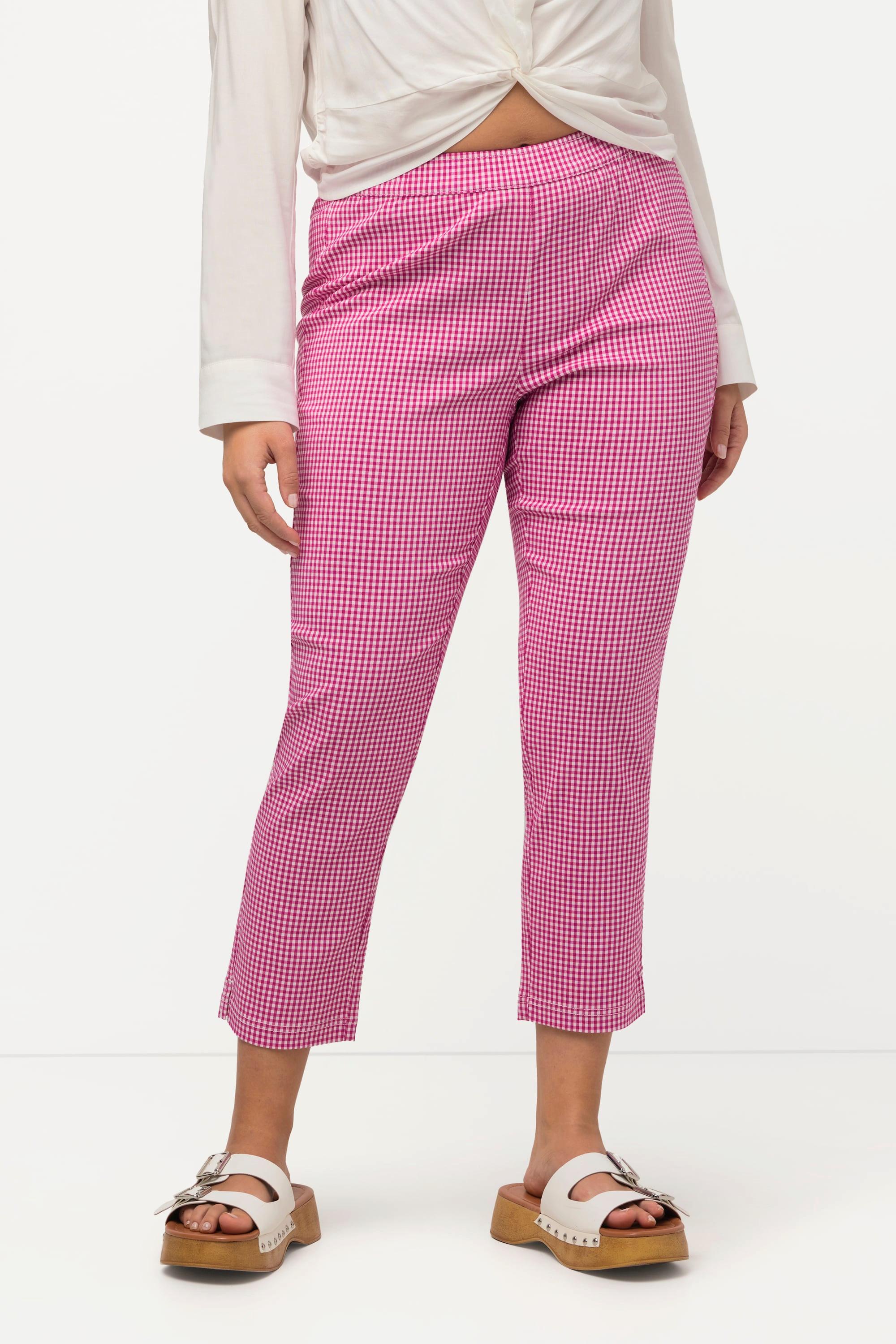 Ulla Popken  Pantalon 7/8 Sienna. Tissu bengaline hautement élastique. Imprimé à carreaux vichy. 