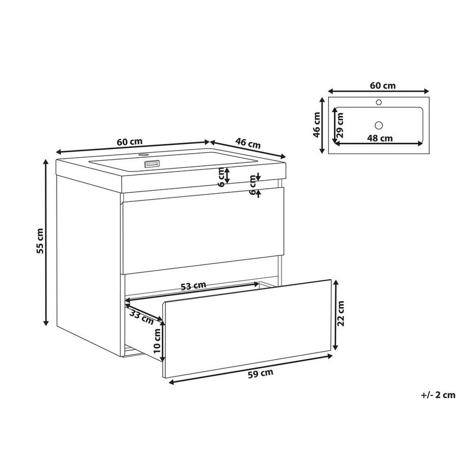 Beliani Wandmontierter Waschtischunterschrank mit Waschbecken aus MDF-Platte Modern CARDIEL  