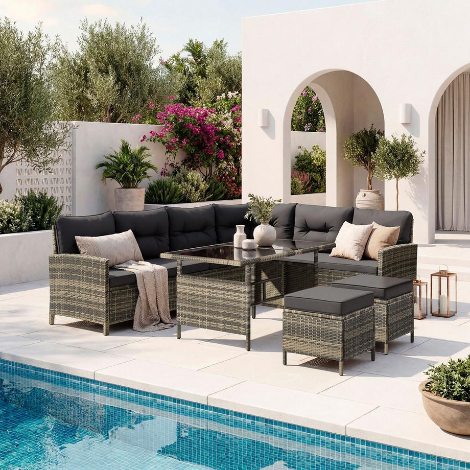 Tectake Canapé de jardin lounge en rotin BARLETTA pour 6 à 8 personnes  