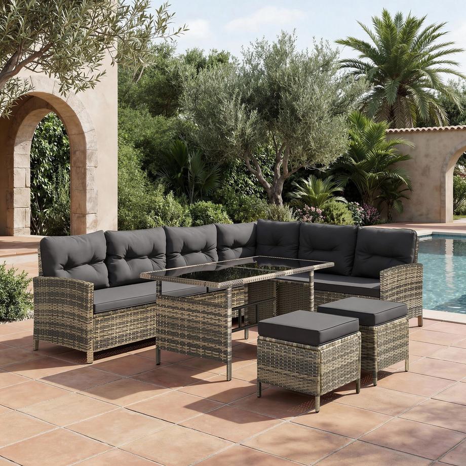 Tectake Canapé de jardin lounge en rotin BARLETTA pour 6 à 8 personnes  