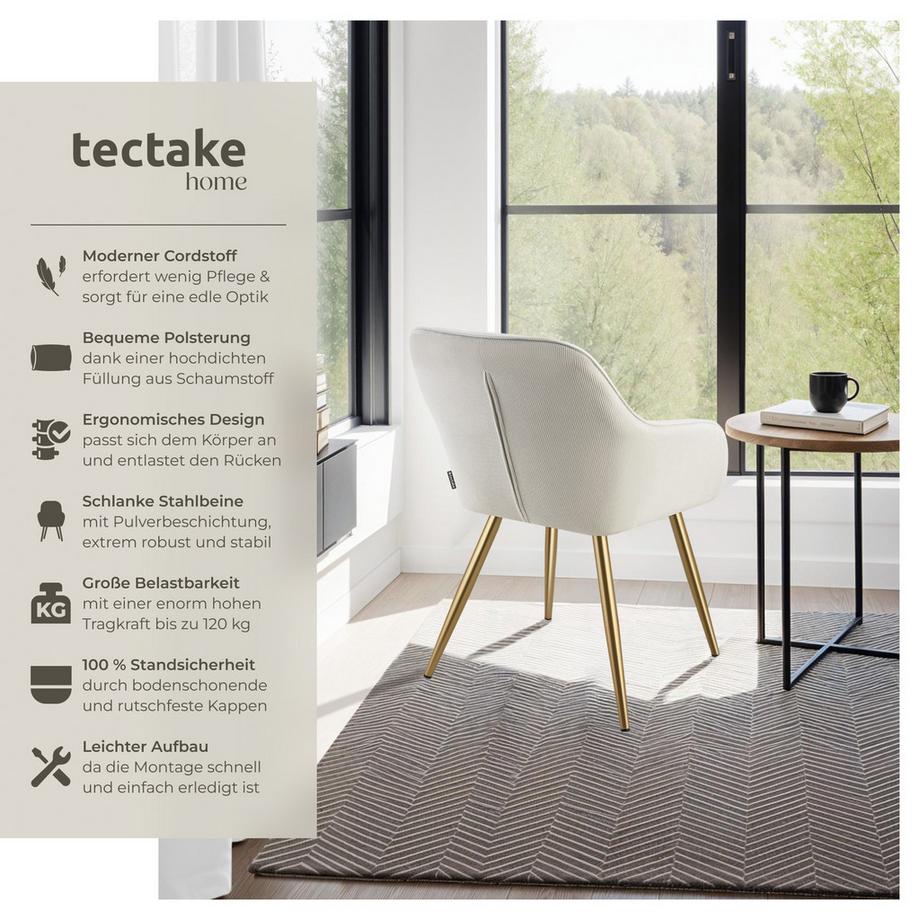 Tectake Chaise de salle à manger MARILYN rembourrée en velours côtelé  