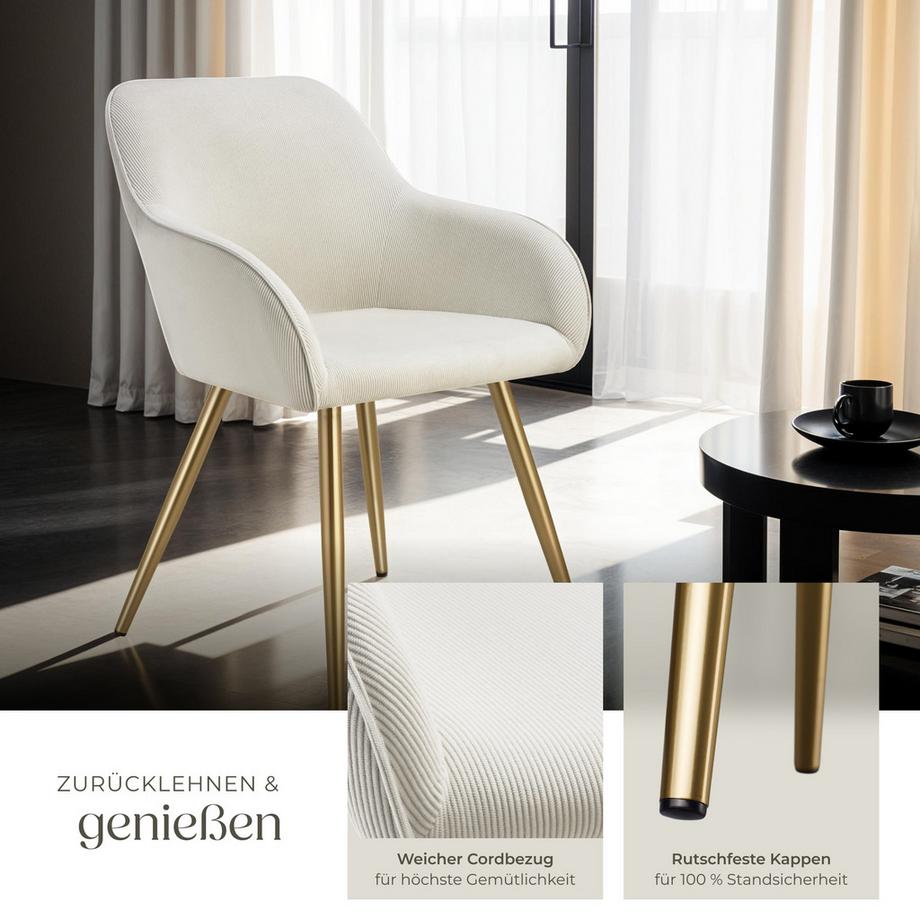 Tectake Chaise de salle à manger MARILYN rembourrée en velours côtelé  