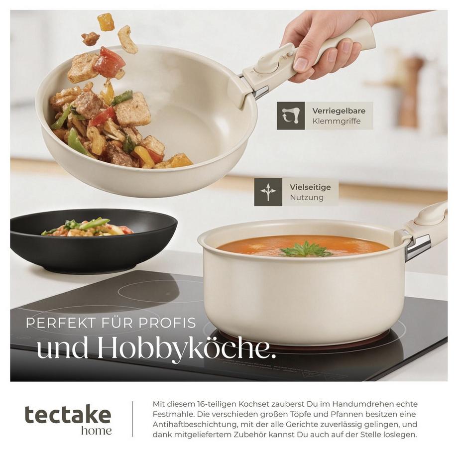 Tectake Ensemble de vaisselle et kit de cuisine UNA/GENUA Ensemble de vaisselle en grès émaillé  