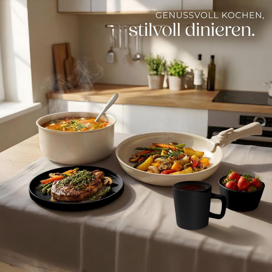 Tectake Ensemble de vaisselle et kit de cuisine UNA/GENUA Ensemble de vaisselle en grès émaillé 46  