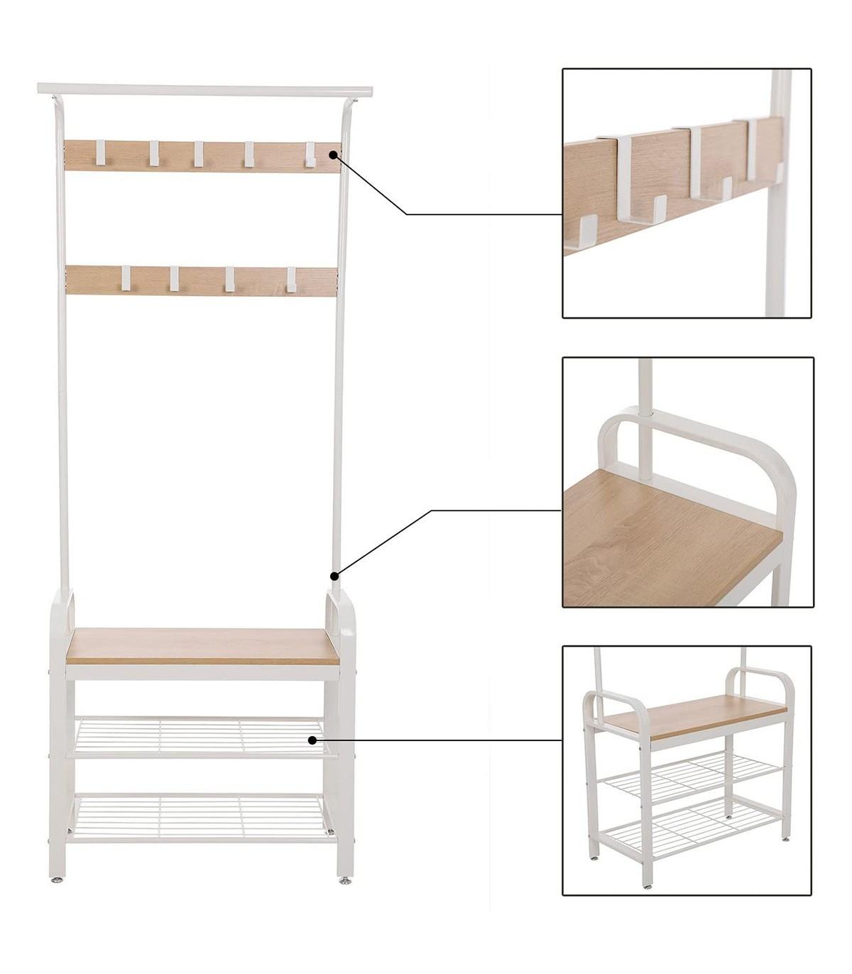 Calicosy Porte-manteau avec étagères à chaussures et crochets amovibles  