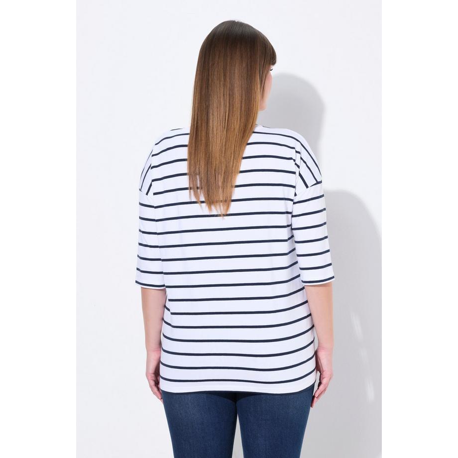 Ulla Popken T-Shirt Oversize Rayures Imprimé Floral Col Rond Manches Courtes  