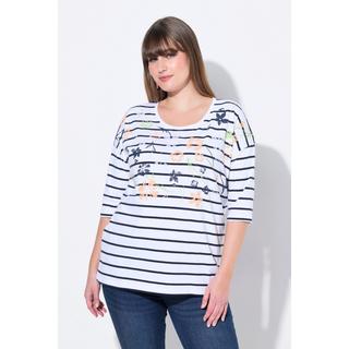 Ulla Popken  T-shirt oversize, imprimé fleurs/rayures, col rond et manches courtes 