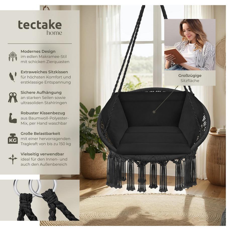 Tectake Fauteuil suspendu GRAZIA avec rembourrage épais de l'assise et du dossier pour un maximum de confort  