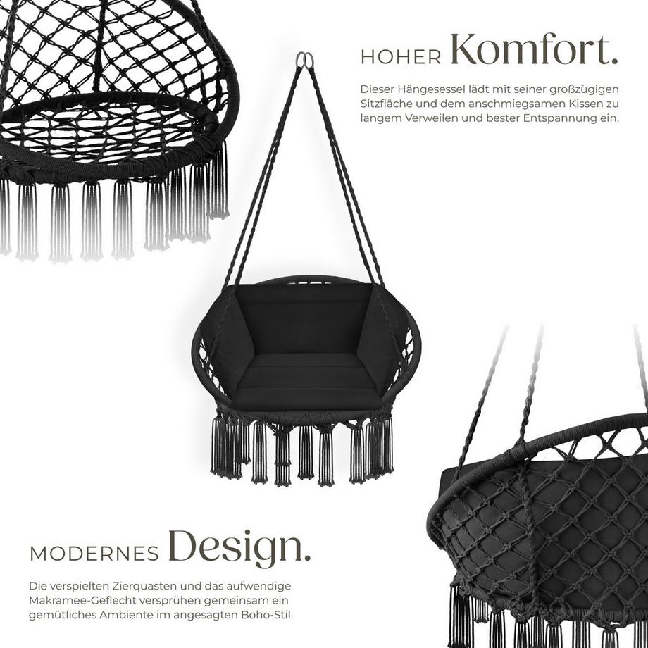 Tectake Fauteuil suspendu GRAZIA avec rembourrage épais de l'assise et du dossier pour un maximum de confort  